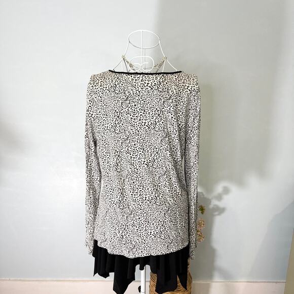 vintage y2k cheetah print lace lined v- neck tight layering long sleeve top - Picture 3 of 7